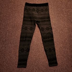 Simply Noelle Snowflake Leggings Black Gray OS